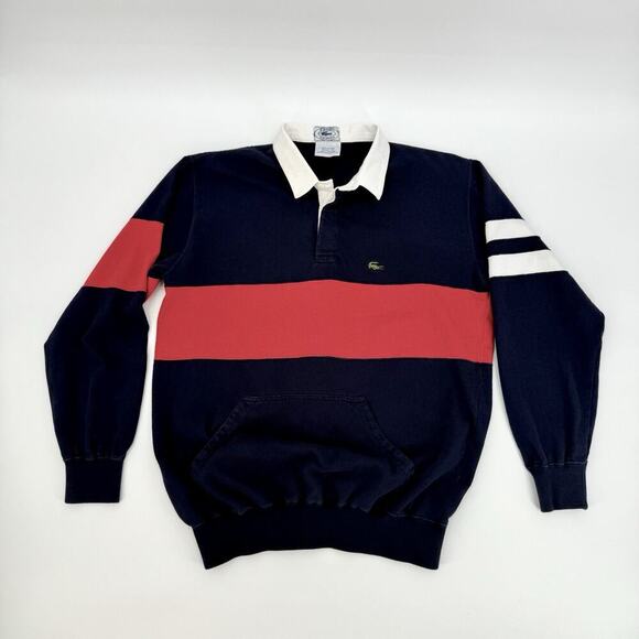 LACOSTE Izod Vintage Multicolour Rugby Long Sleeve Polo Shirt Men’s Size Large - Picture 3 of 8